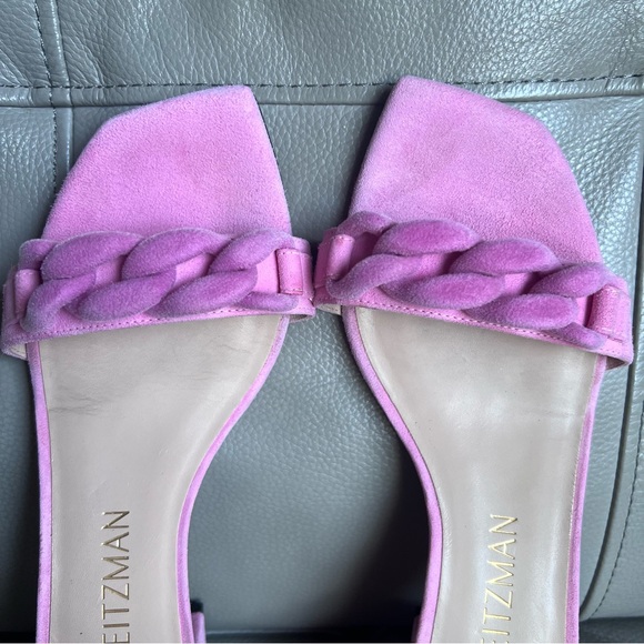 STUART WEITZMAN Amelina Block 50 Chain Leather Dress Sandals Sz 9.5 Pink Chic - Picture 6 of 17